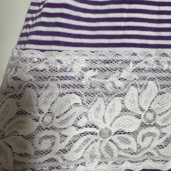 Christopher & Banks Purple Stripe Tunic Top Lace Trim Women's Size Large - Picture 4 of 7